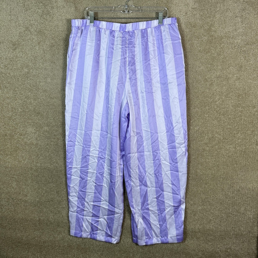 LOFT Sleep Pajama Set Womens XL Purple Satin Stripe Notch Collar Long Sleeve PJs - Picture 15 of 16